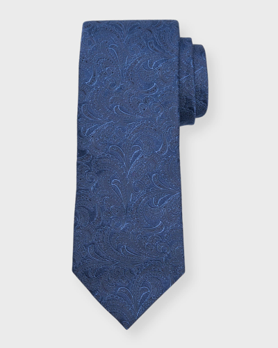 Shop Brunello Cucinelli Men's Silk-cotton Tonal Paisley Tie In C2425 Navy