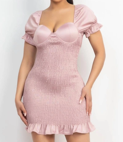 Shop Haute Monde Ruffle Cutout Ribbon Smocked Dress In Dusty Mauve In Pink