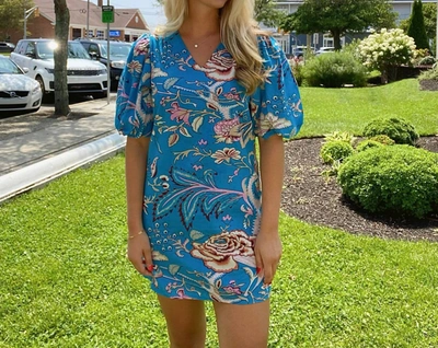 Shop Anna Cate Haley Short Sleeve Floral Dress In Turquoise Floral In Multi