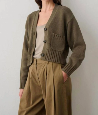 Shop White + Warren Core Spun Cotton Patch Pocket Cropped Cardigan In Deep Olive In Green