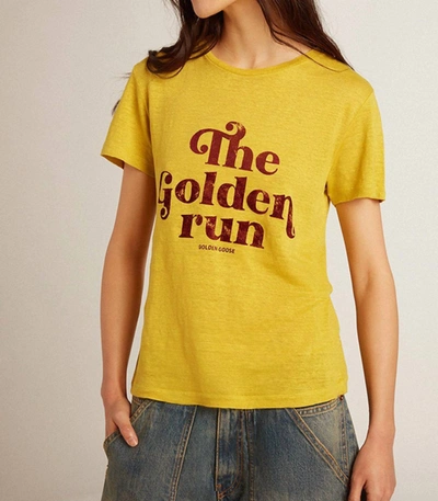 Shop Golden Goose Journey Slim S/s Linen Jersey T-shirt In Maze Yellow In Multi
