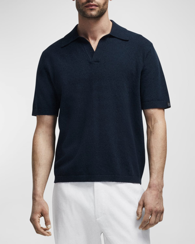 Shop Rag & Bone Men's Toweling Polo Shirt With Johnny Collar In Navy