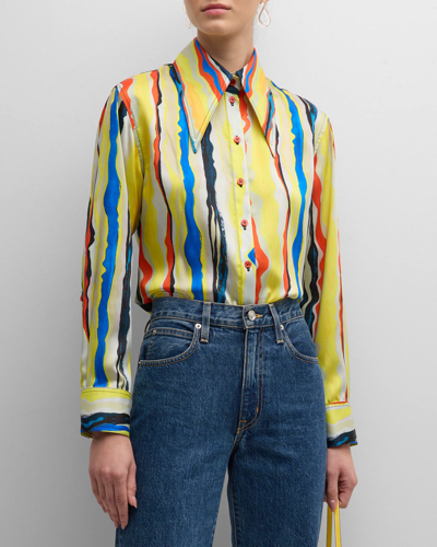 Shop Christopher John Rogers Wiggle Striped Slim Button-front Shirt In Warbler Multi
