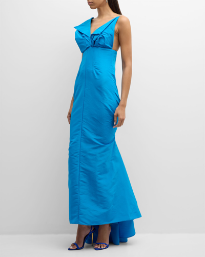 Shop Christopher John Rogers Crushed Bust Trumpet Gown With Tie Back Detail In Lobster