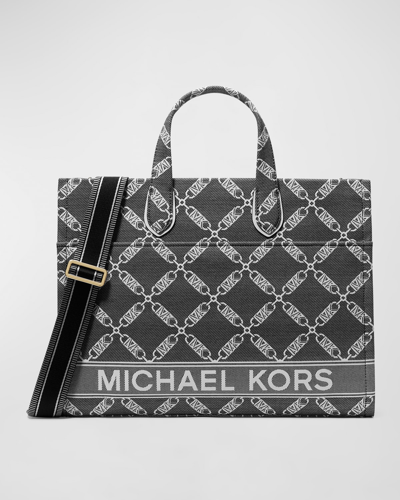 Shop Michael Michael Kors Gigi Large Grab Monogram Tote Bag In Blkopticw
