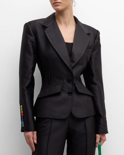 Shop Christopher John Rogers Tailored Tuxedo Jacket With Pleated Back In Black
