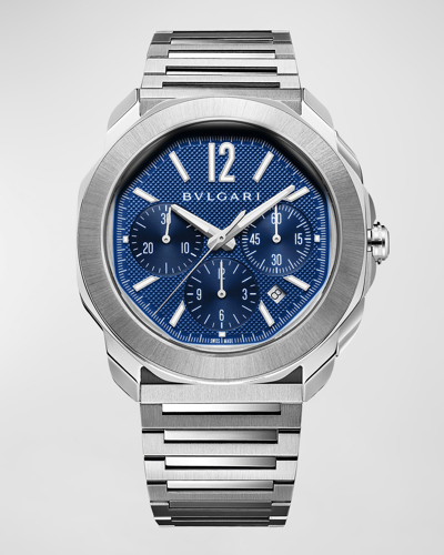 Shop Bvlgari 42mm Octo Roma Chronograph Watch With Blue Dial