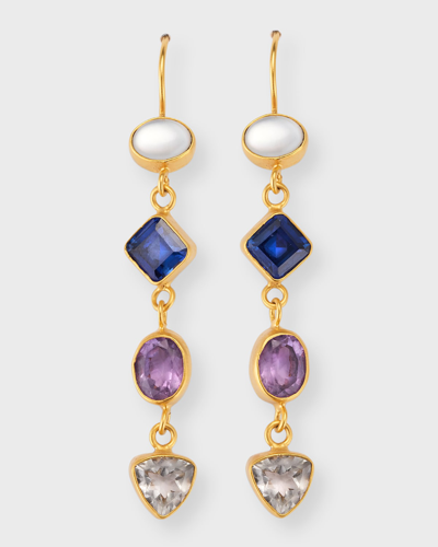 Shop Dina Mackney Indigo Violet Linear Earrings In Whitebluepurple