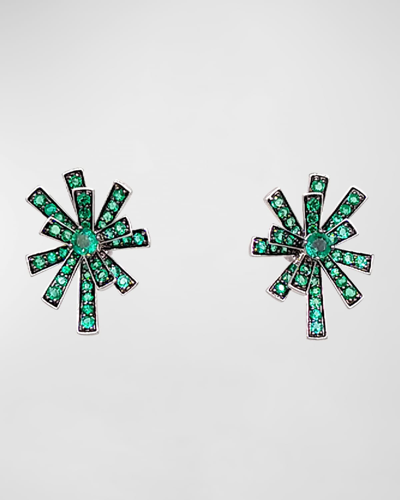 Shop Hueb 18k Tribal White Gold And Black Rhodium Earrings With Green Emeralds In White/black