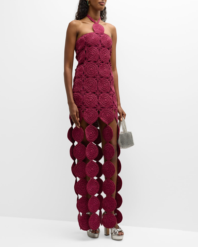Shop Simon Miller Beep Beep Lurex Crochet Cutout Halter Maxi Dress In Star Gold
