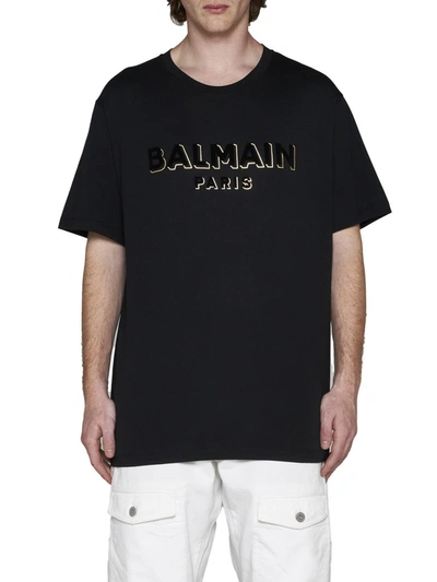 Shop Balmain T-shirts And Polos In Noir/noir/or Ego