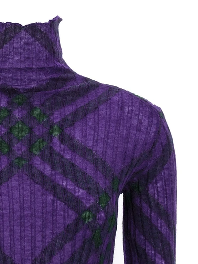 Shop Burberry Check Sweater In Purple