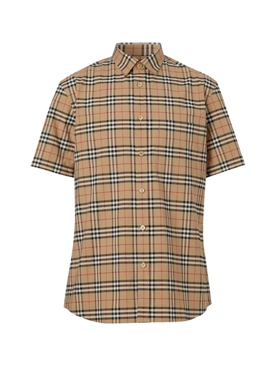Shop Burberry Checked Shirt In Nude & Neutrals