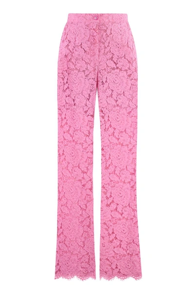 Shop Dolce & Gabbana Lace Trousers In Pink