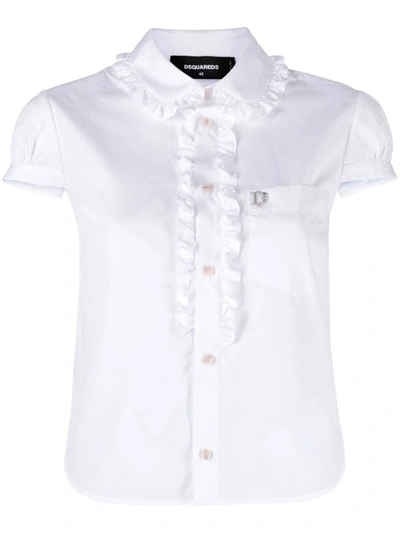 Shop Dsquared2 Ruffled-trim Cotton Shirt In White