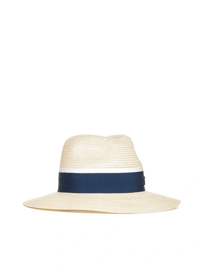 Shop Maison Michel Hats In Natural Navy