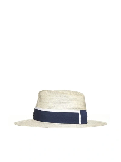 Shop Maison Michel Hats In Natural Navy