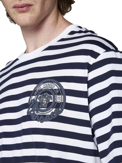 Shop Versace T-shirts And Polos In White+navy Blue