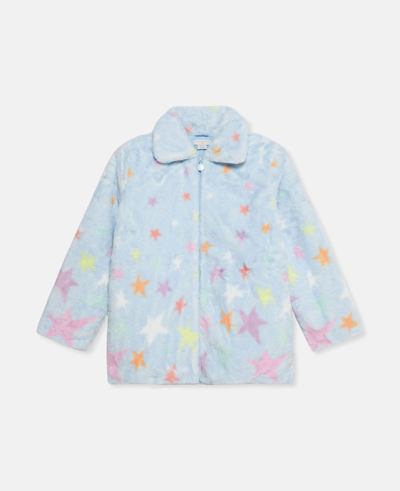 Shop Stella Mccartney Star Print Fluffy Collared Jacket In Blue
