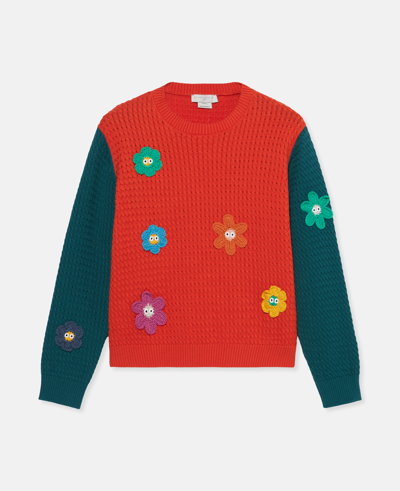 Shop Stella Mccartney Smiley Flower Crochet Jumper In Red