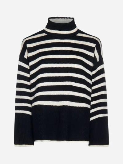 Shop Totême Striped Wool And Cotton Turtleneck In Black,white