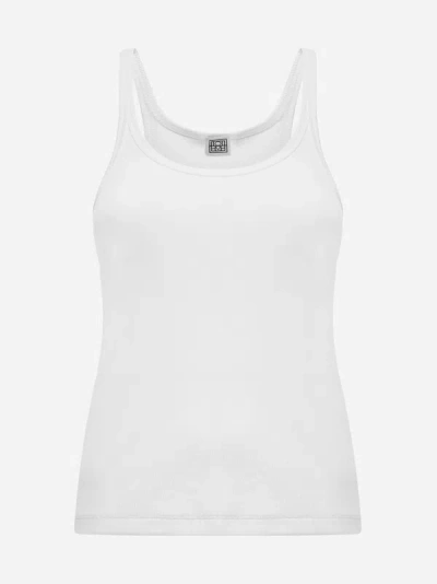 Shop Totême Cotton Ribbed Knit Tank Top In White