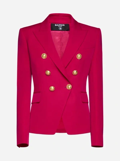 Balmain Double-breasted Wool Blazer In Fuchsia