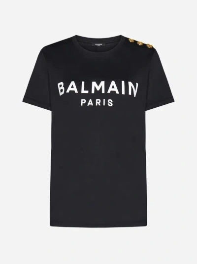 Shop Balmain Logo Cotton T-shirt In Black,white