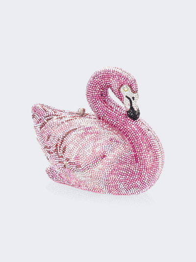 Shop Judith Leiber Swan Flamingo Clutch In Silver Rose