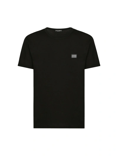 Shop Dolce & Gabbana Cotton T-shirt With Logo Plate In Black