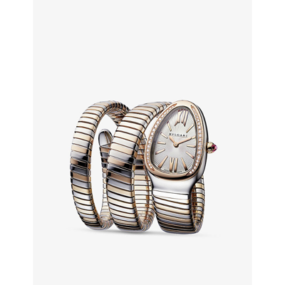 Bvlgari Steel And Gold Sp35wspgd.2t Serpenti Tubogas 18ct Rose-gold, Stainless Steel And Brilliant-cut Diamo In Steel And Gold