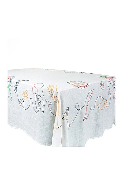 Misette Linen Embroidered Tablecloth In Multicolor