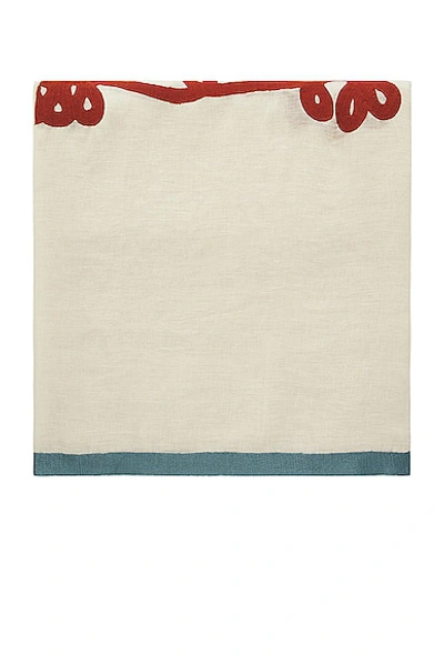 Misette Linen Embroidered Tablecloth In Loupe Red & Green