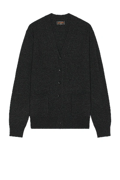 Shop Beams Cardigan Elbow Patch 7g In Charcoal