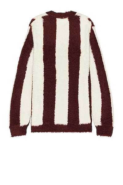 Shop Beams Stripe Cotton Shaggy Cardigan In Brown