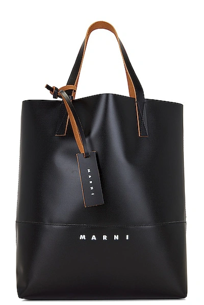 Marni Tribeca Logo-print Faux-leather Tote Bag In Black