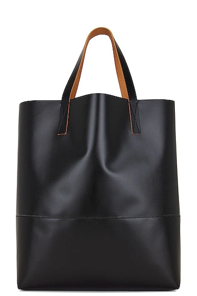 Marni Tribeca Logo-print Faux-leather Tote Bag In Black