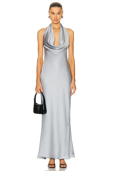 Shop Norma Kamali Halter Drape Bias Gown In Silver