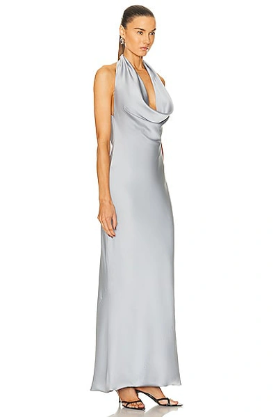Shop Norma Kamali Halter Drape Bias Gown In Silver