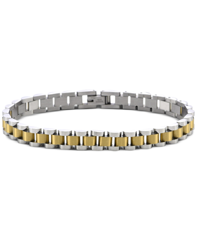 Macy's Men's Two-tone Watch Link Chain Bracelet In Stainless Steel & Gold-tone Ion-plate In Two-tone