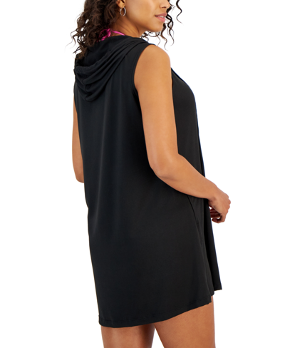 Shop J Valdi Women's Sleeveless Full-zip Hoodie Cover-up In Black
