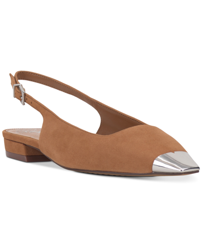 Shop Vince Camuto Sellyn Slingback Capped-toe Flats In Golden Walnut Suede