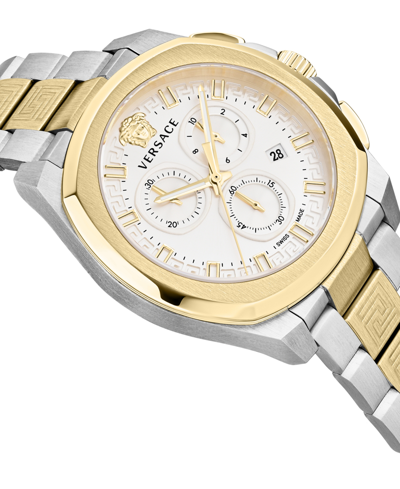 Shop Versace Men's Swiss Chronograph Geo Two-tone Stainless Steel Bracelet Watch 43mm In Two Tone