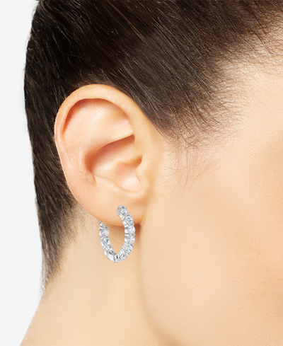 Shop Macy's Diamond In & Out Small Hoop Earrings (5 Ct. T.w.) In 14k White Gold