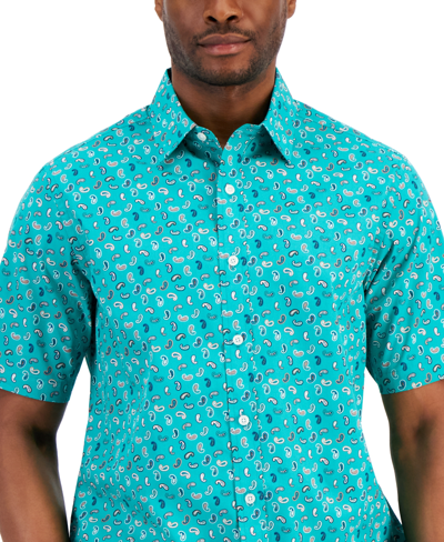 Shop Club Room Men's Refined Paisley Print Woven Button-up Short-sleeve Shirt, Created For Macy's In Deep Green