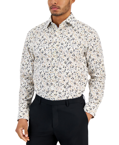 Shop Bar Iii Men's Slim-fit Ditsy Floral Dress Shirt, Created For Macy's In White Tan