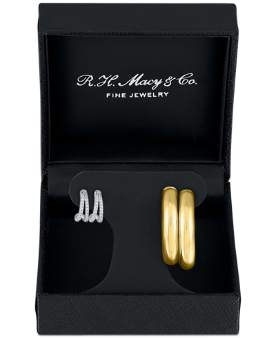 Shop Macy's 2-pc. Set Diamond & Polished Small Hoop Earrings In Sterling Silver & 14k Gold-plate In Sterling Silver  K Gold-plate