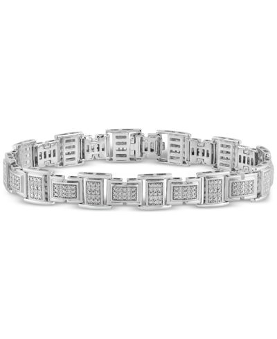 Shop Macy's Men's Diamond Cluster Link Bracelet (1 Ct. T.w.) In Sterling Silver