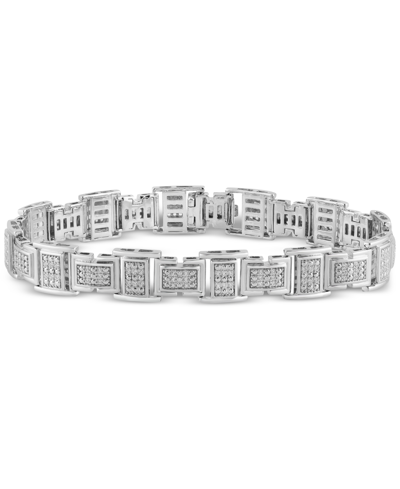 Macy's Men's Diamond Cluster Link Bracelet (1 Ct. T.w.) In Sterling Silver In Silver