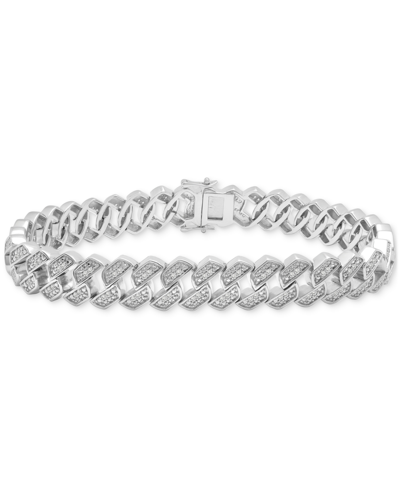 Shop Macy's Men's Diamond Curb Link Bracelet (1 Ct. T.w.) In Sterling Silver